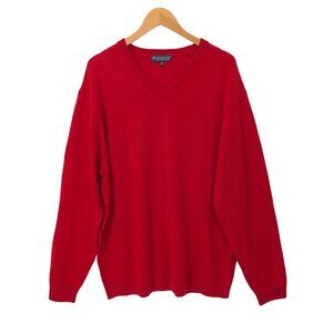 Hart Schaffner Marx Sweater Mens 2XT Red Merino Wool V-Neck Long Sleeve Pullover